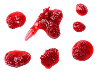 Foto op Plexiglas raspberry jam splash isolated on white background. top view © Tatiana