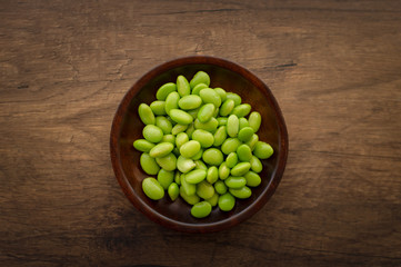 Japan pigeon pea or Edamame or Soybeans on wooden table