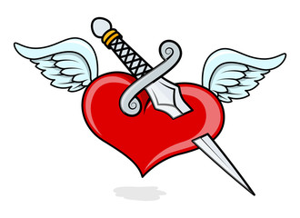 tattoo Flying Heart with Sword Vector Illustration