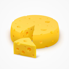 Triangular piece of cheese, object onthe white background. Vector illustration