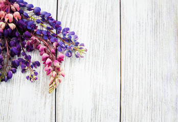 Lupine flowers on a  table