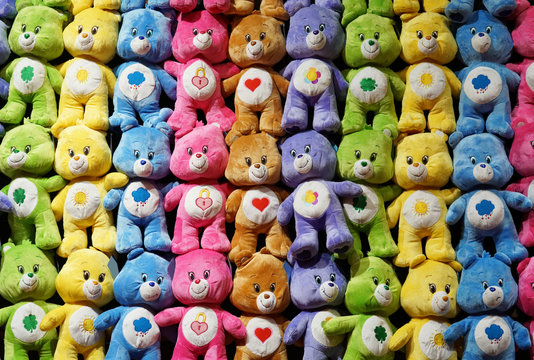 Colorful Bears Hanging On The Wall As Prize In Carnival