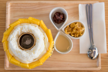 Mango bingsu, Fruit ice dessert at top view