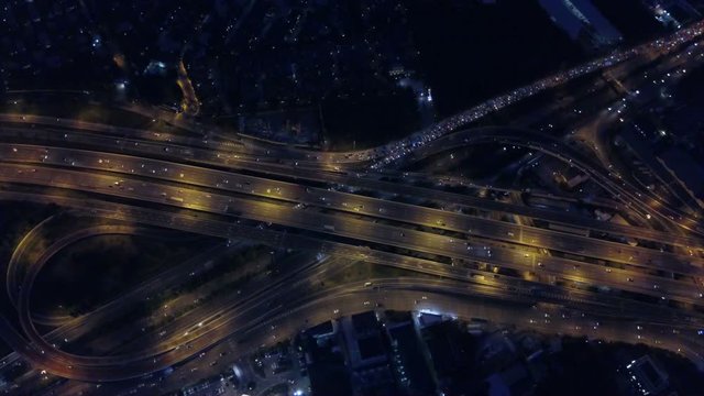 Aerial View of Expressway at Night in Bangkok Thailand