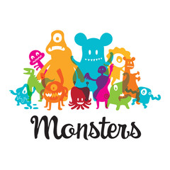 Group of Cute  Monsters Cartoon Characters