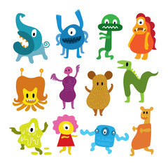 Obraz premium Cute Monsters Cartoon Characters Set