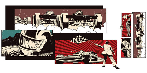 Collage on theme sport and car racing.