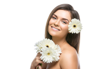 beautiful girl with white flowers