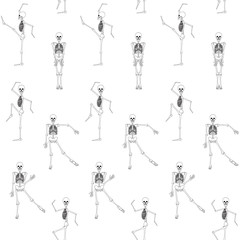 Seamless pattern, background with dancing skeletons. 