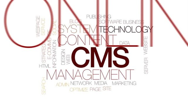 CMS animated word cloud, text design animation. Kinetic typography.