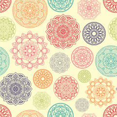 Seamless Pattern with Mandala. Vector Seamless Background with Indian Motifs