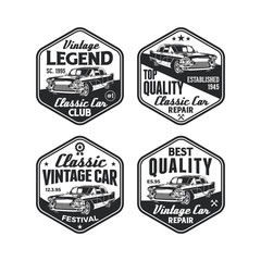 Obraz premium Set of Old Style Vintage Classic Car Vector Logo, Badge, Emblem, Icon, Sticker.
