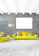 White bedroom minimal style Interior design with wood wall and grey sofa. 3D Rendering. 3D illustration