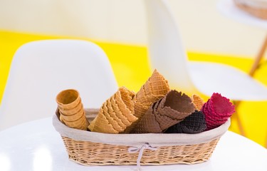 Colorful tasty ice cream wafers