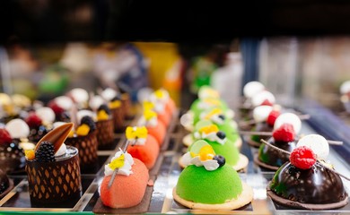Delicious cakes on display