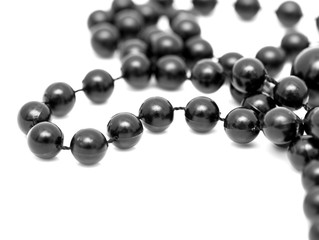 Black beads on a white background