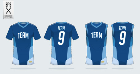 Obraz premium T-shirt sport design template for soccer jersey, football kit or basketball jersey. T-shirt uniform in front view and back view. Sportswear t shirt mock up for sport club. Vector Illustration. 