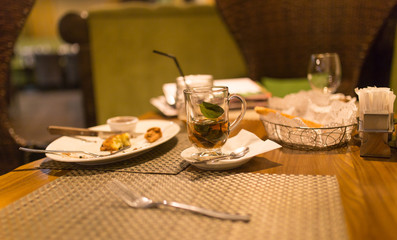 A glass of mint tea in a restaurant