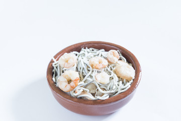 Baby eels with prawns