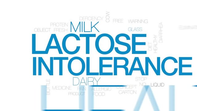 Lactose intolerance animated word cloud, text design animation. Kinetic typography.