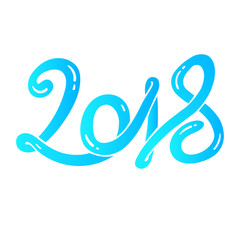 Fototapeta na wymiar Blue Hand drawn lettering greeting card 2018 Happy New Year Vector illustration