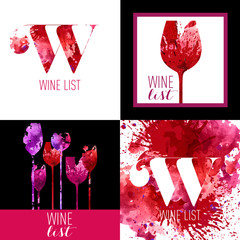Set of wine labels, badges and logos for design. Vector illustration.