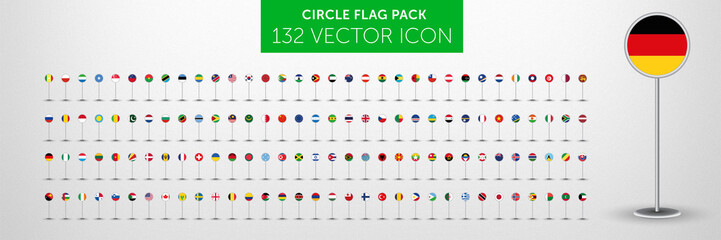 WORLD FLAG vector collection 132 circle icon points  - obrazy, fototapety, plakaty