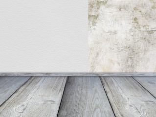 Wall in a living room before and after repair
