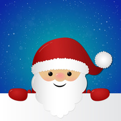 Happy 3d Santa Claus on shiny background with snowflakes. Vector.