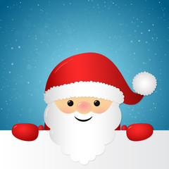 Happy 3d Santa Claus on shiny background with snowflakes. Vector.