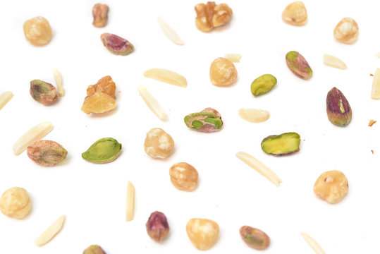 Mixed nuts on white background - isolated