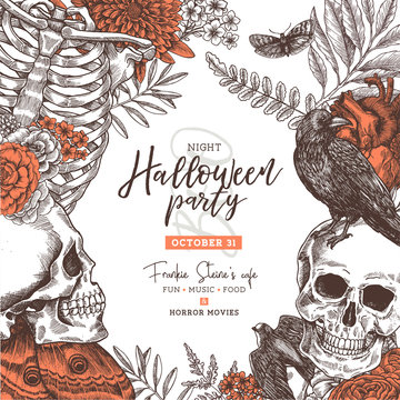 Halloween vintage party invitation. Halloween design template. Vector illustration
