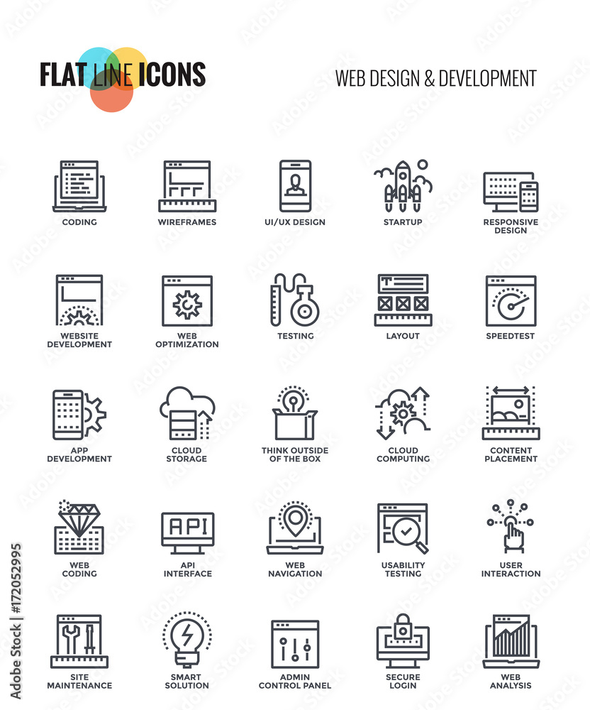 Poster flat line icons design-web design and development