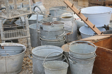 old cans for sale in the flea market and antiques