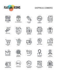 Flat line icons design - Shopping and E commerce