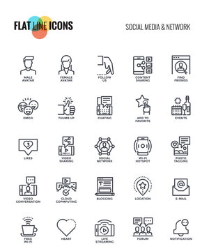 Flat line icons design-Social media and Network