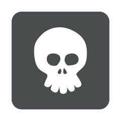 Icono plano caricatura de craneo frontal en cuadrado gris