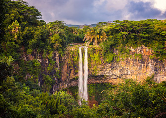 Beautiful panorama of Chamarel waterfall