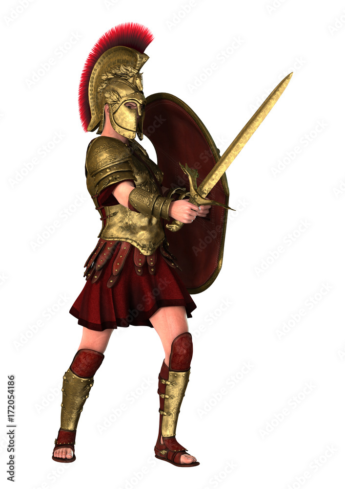 Wall mural 3D Rendering Spartan Warrior on White