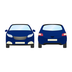 Car vector template on white background. Business hatchback isolated. blue hatchback flat style.front and back view