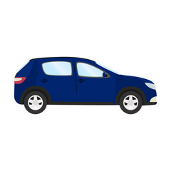 Car vector template on white background. Business hatchback isolated. blue hatchback flat style. side view