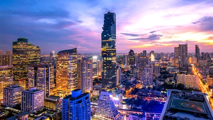 Foto op Plexiglas beautiful sunset cityscape of Bangkok city at night  , landscape Thailand © suphaporn
