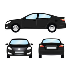 Car vector template on white background. Business sedan isolated. black sedan flat style. side back front view