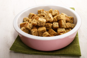 oven baked croutons in a bowl