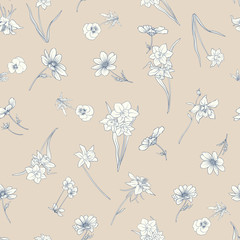 Colored floral seamless pattern with flowers in vintage style. S
