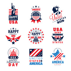 United states of America logo templates set, Happy Independence Day badges vector Illustrations