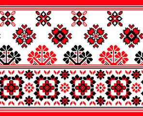 Traditional ukrainian borders in seamless pattern Mix of different regions Flora and Geometry