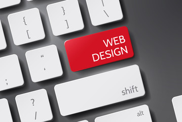 Web Design on Red Keyboard Button. Web Design on Blue Keyboard Button. Keyboard with Web Design Button.
