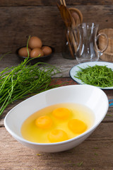Thai local vegetable, Senegalia pennata or Acacia pennata with egg