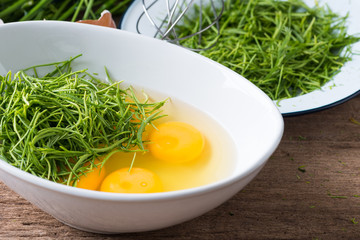 Thai local vegetable, Senegalia pennata or Acacia pennata with egg